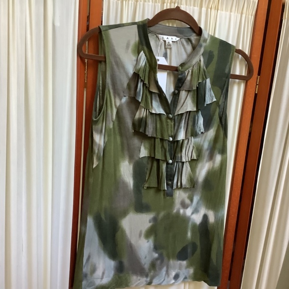 Cabi Sleeveless Top Camouflage With Ruffle #593 Size S - Picture 5 of 7